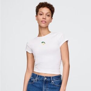 Gap Crop Graphic T-Shirt Fresh White Lemon Short Sleeve